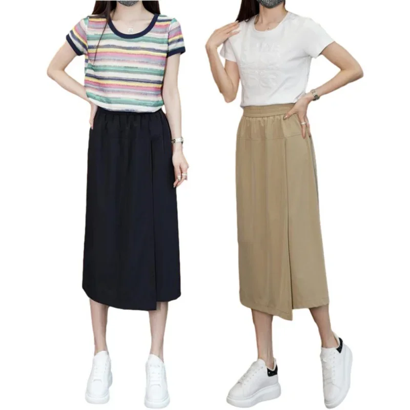 

2024 Skirt Pants Straight Casual Pants Skirt Eight Pants Breathable High Waist Loose Cool Feeling