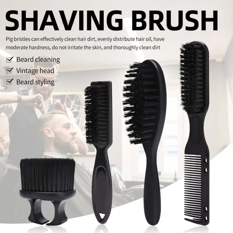 Men's Beard Shaving Brush Set Nylon Hair Grooming Comb Kit for Barber Salon Facial Cleaning Mustache Styling Trimming Tool