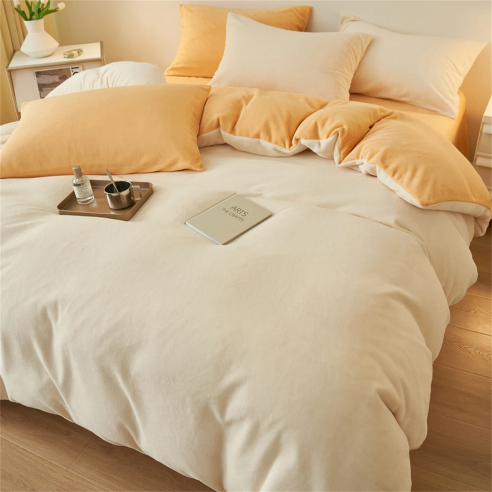 

Thicken Winter Flannel Bedding Set Duvet Cover Warmth Milk Velvet Quilt Cover Pillowcase Bed Linens Skin-friendly Four Piece Set