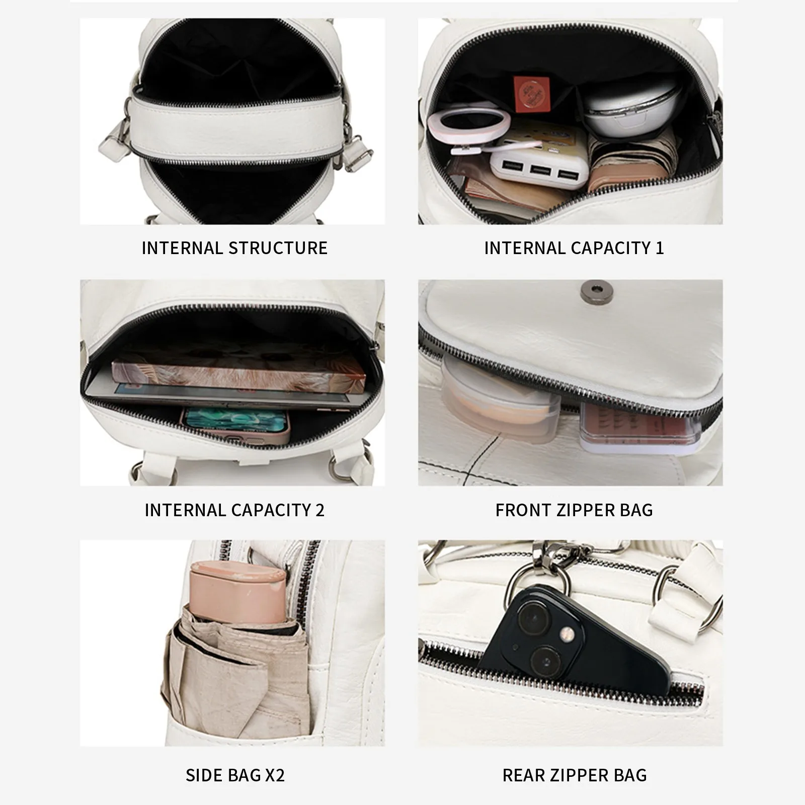 حقيبة ظهر جلدية كاجوال على الطراز الكوري بلون سادة وبسيطة ومتعددة الاستخدامات حقيبة ظهر للنساء