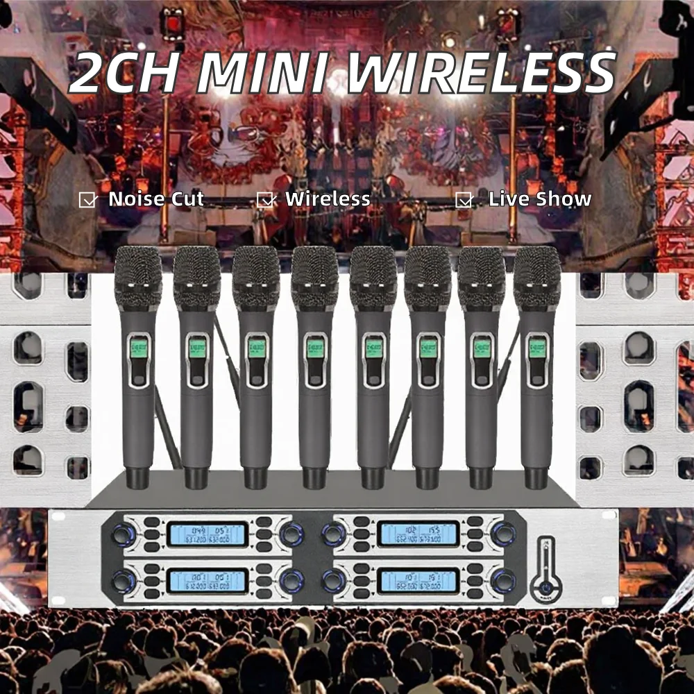 2 Channel Mini Hidden Wireless Handheld Dynamic Metal Microphone with Noise Cancelling