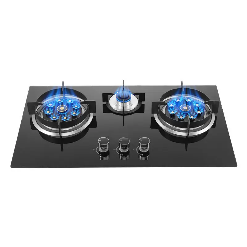 موقد غاز 3 شعلات للمطبخ سهل الاستخدام ونظيف موقد غاز ذكي مع مزود ببطارية زجاجية بسعر جيد