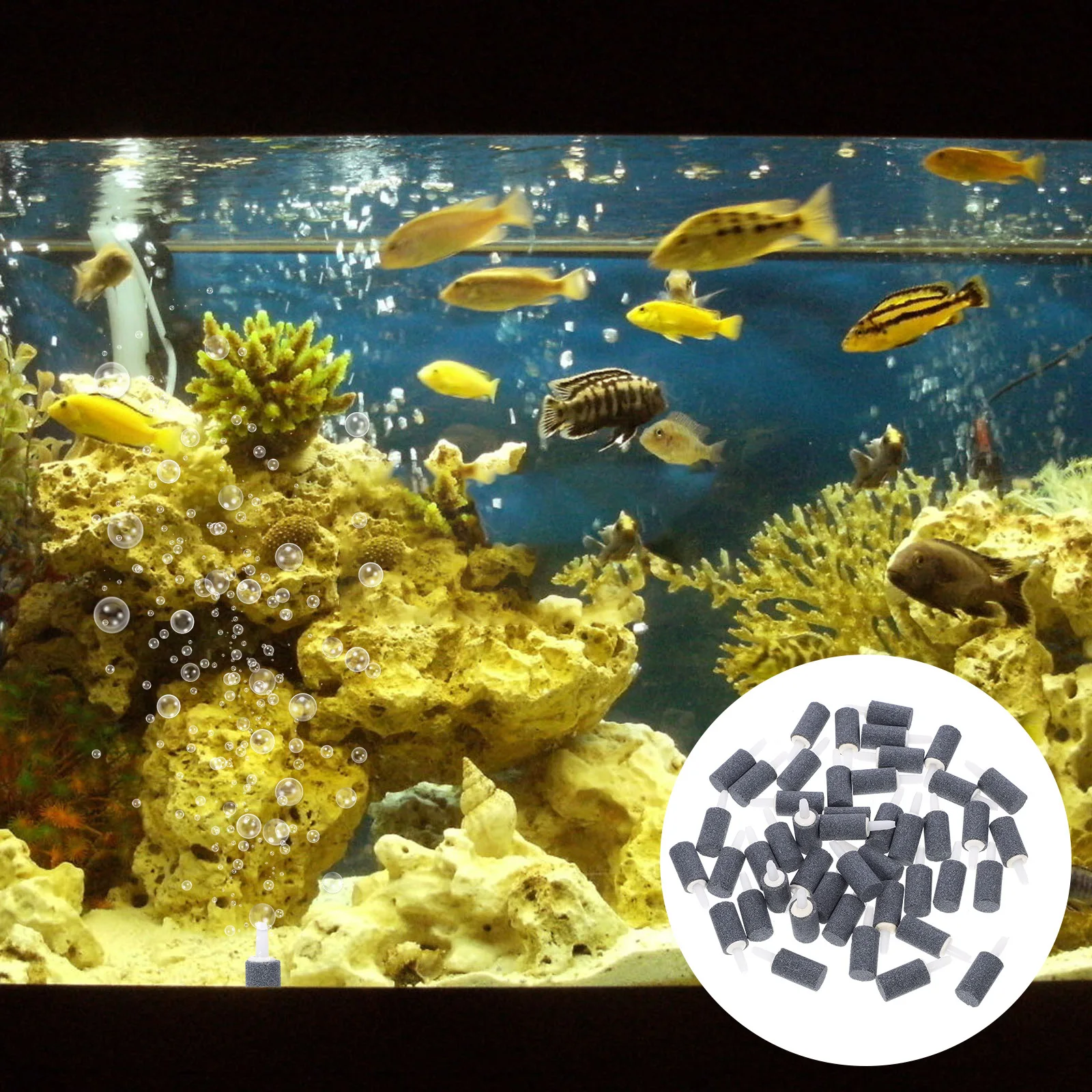 

50Pcs Fish Tank Air Stone for Aquariums Hydroponics Airstones Bubbling System Device Aquarium Air Stones