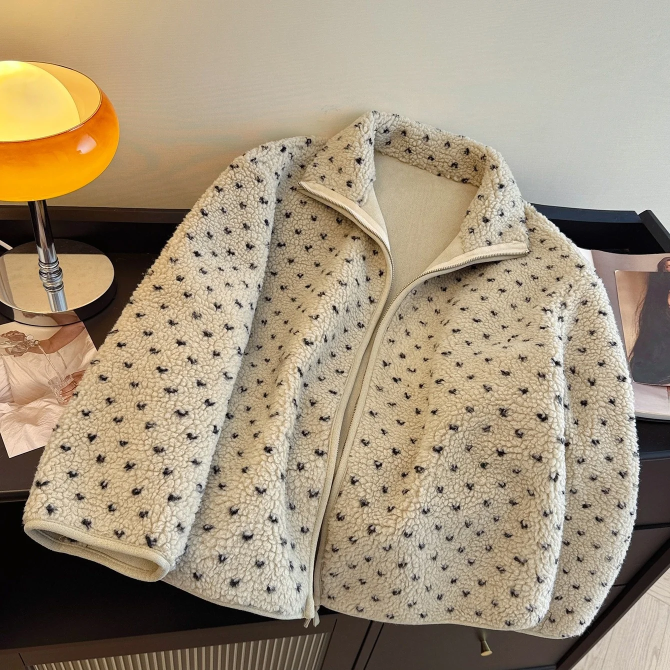 

Thiened Lamb Velvet Autumn Winter Coat Zipper Collar Cardigan High Quali Warm Top Women's Original Design ort Outerwear