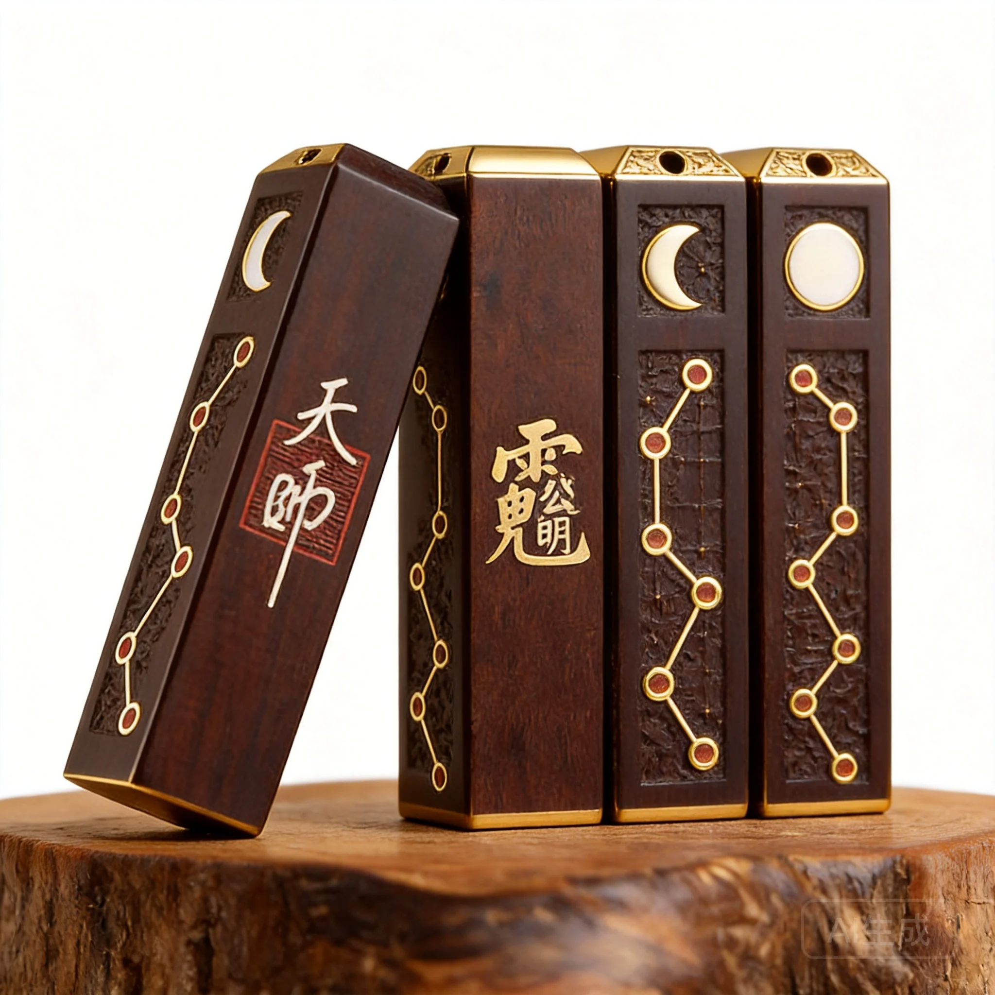 Chinese Style Thunderstruck Jujube Wood Cinnabar Silver Inlaid Big Dipper Zhao Gongming Tianshi Seal Taoist Pendant Lucky Blessi