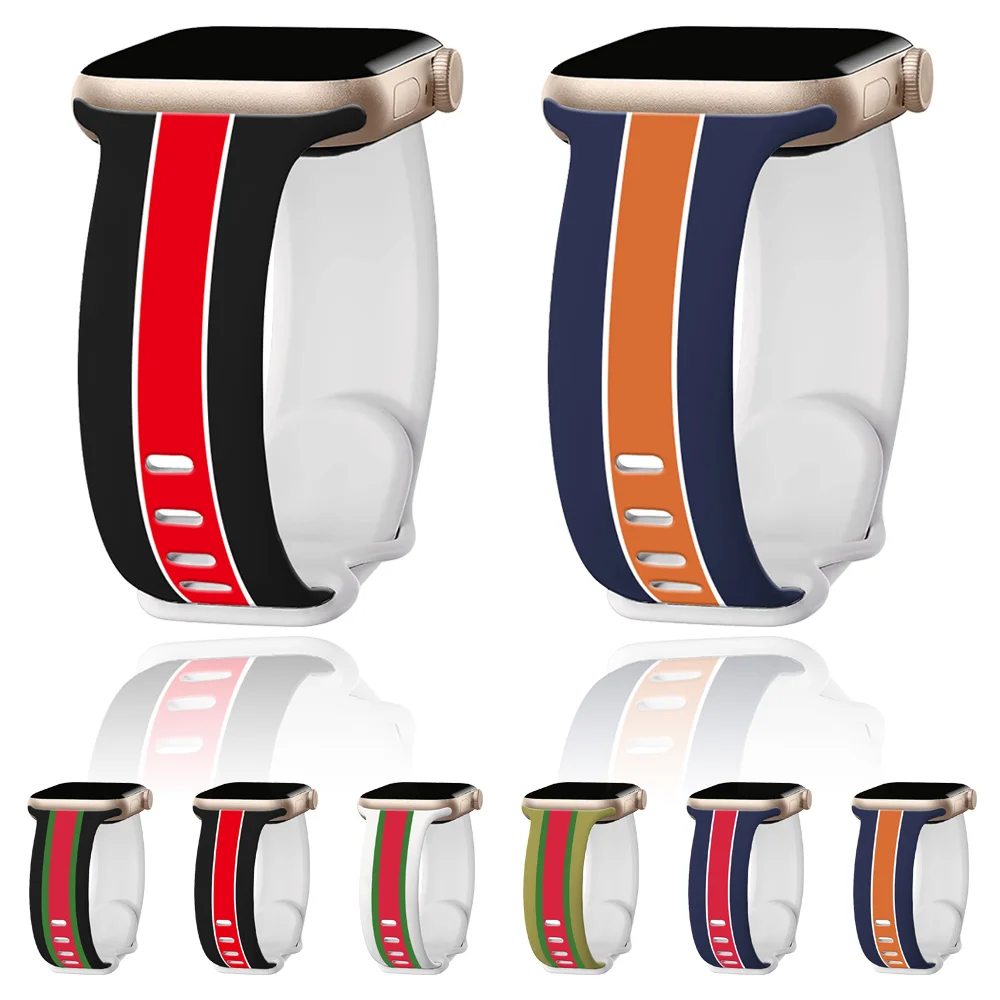 Pasek w paski do Apple Watch Band 46mm 41mm 42mm 44mm 45mm 49mm Silikonowa sportowa bransoletka iWatch 11 10 9 8 7 SE 6 5 4 Ultra