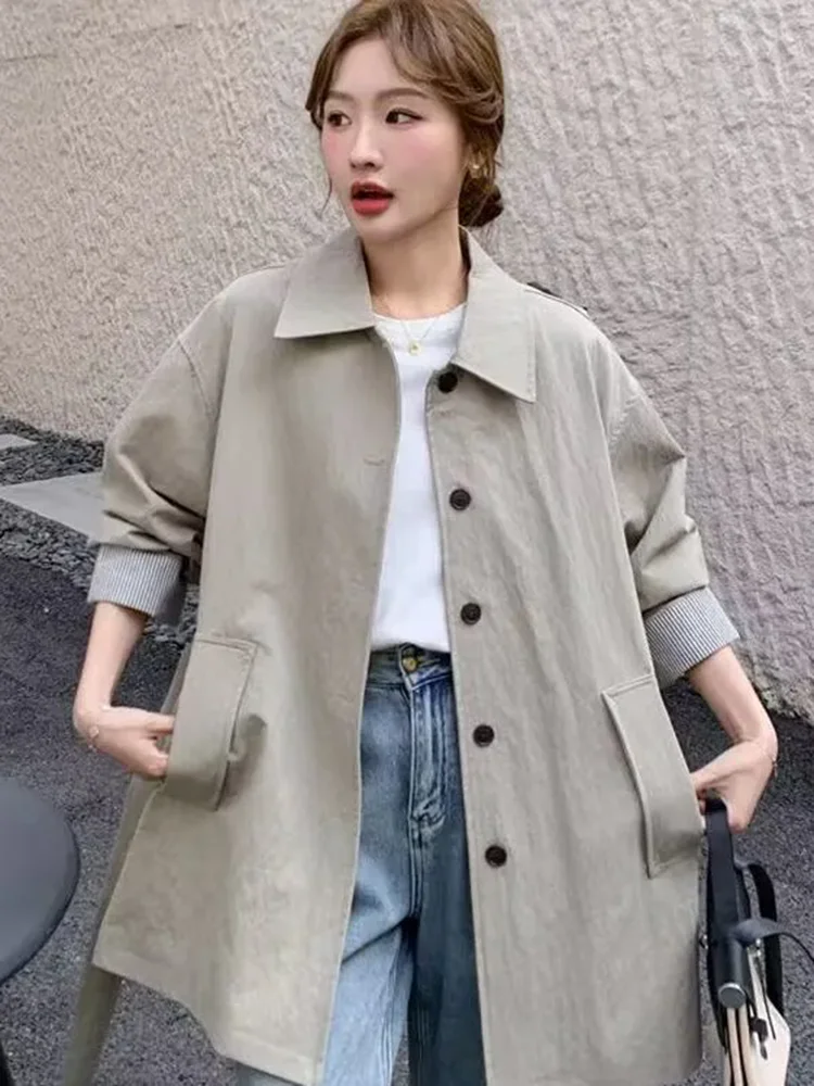 Trench coreano allentato kaki da donna Casual bavero collo monopetto Gabardina capispalla primavera autunno giacche a maniche lunghe Nuovo