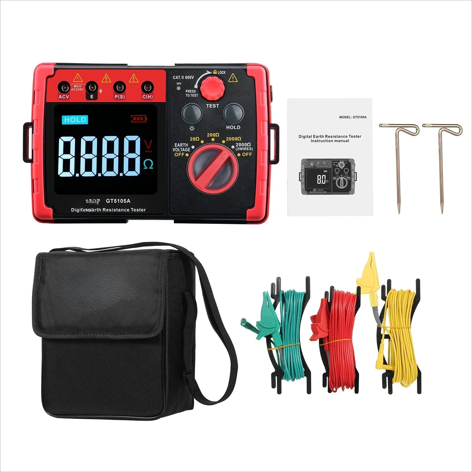 GT5105A Digital Earth Resistance Tester 2000 Megohm Meter Megohmmeter Voltmeter Ground Tester Battery Detection