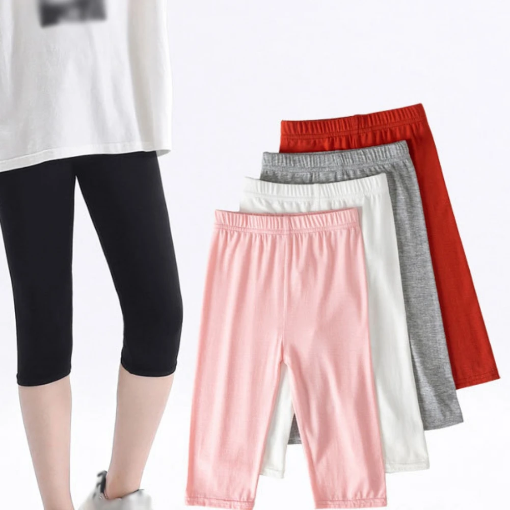 Children Girls Knee Length Kid Pants Summer Candy Color Trousers Children\'s Shorts For Teens Girl Bottom Leggings