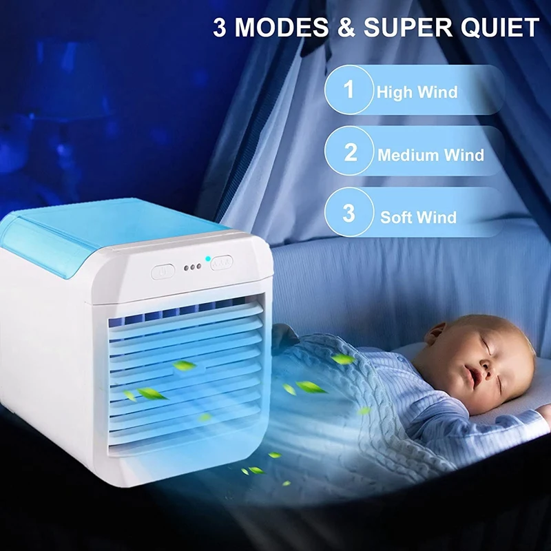 Mini ventola di raffreddamento dell'aria Condizionatore d'aria portatile Silenzioso USB Dispositivo di raffreddamento dell'aria Condizionatore d'aria personale con luce LED a 7 colori