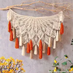 Handmade Cutout Cotton Thread Macrame Tapestry Tassel Pendant Wall Hanging Boho Decor Roud Tablecloth Table Decoration