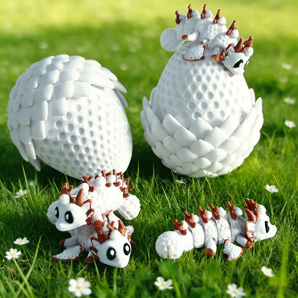 

3D Printed Cute and Adorable Hockey Stick Dragon + Dragon Egg Model Plastic Ornament Desktop Decor Sculpture Figurine Holiday Gi