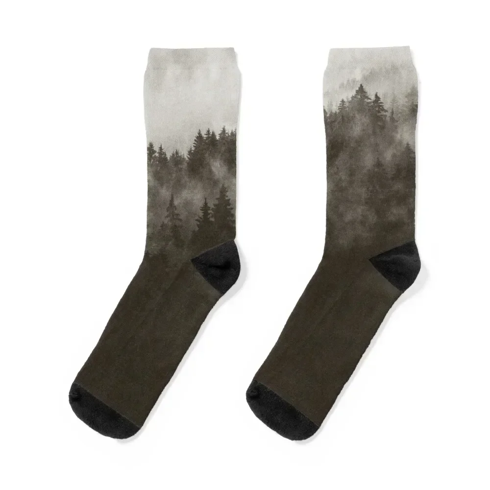 

Excuse Me, I'm Lost // Misty Retro Fall Wilderness Fairytale Forest With Cascadia Trees Covered In Dark Sepia Magic Fog Se Socks