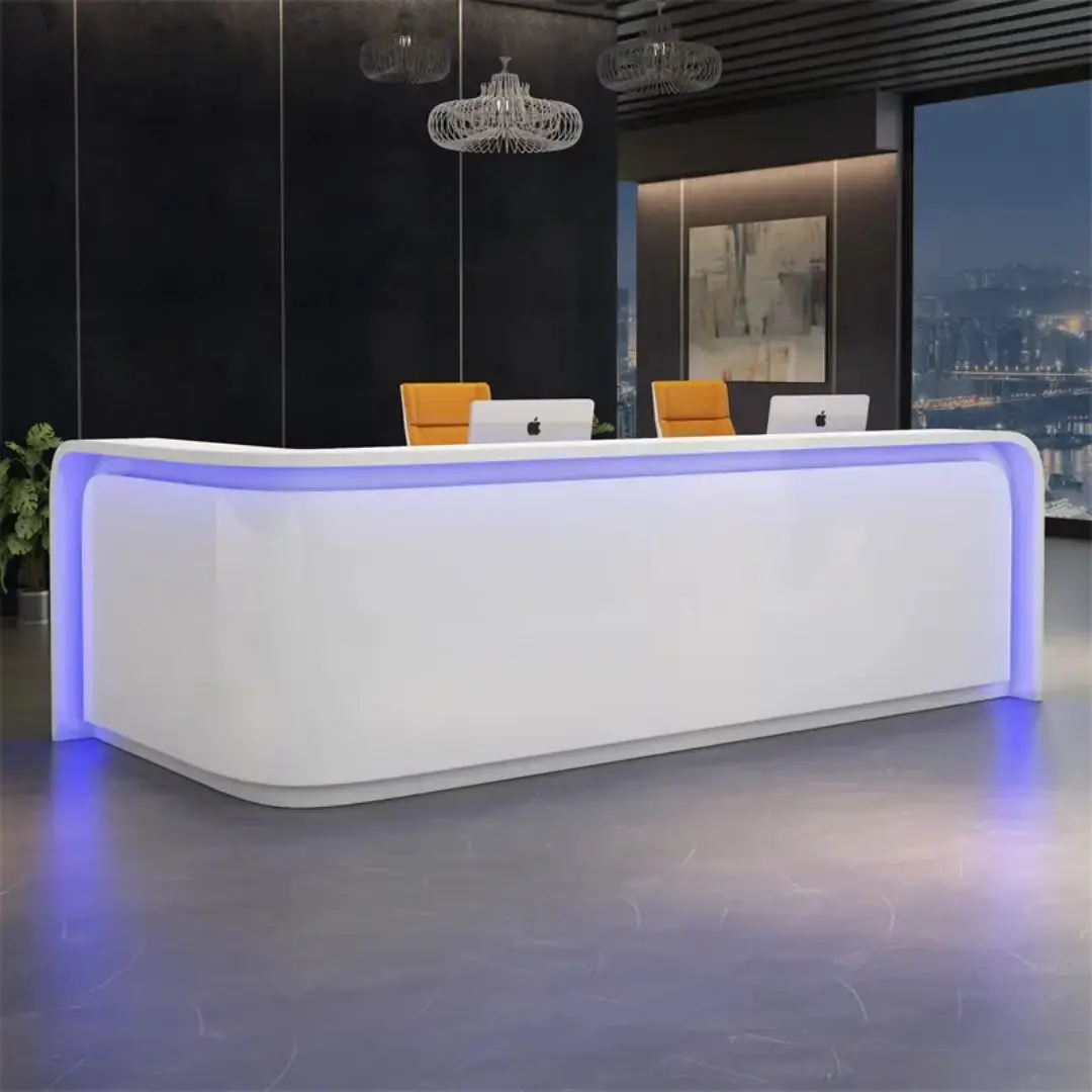 

bmModern high-tech reception Fashion Design Lacquered Reception Desk LED light strip with graceful lines Custom size&