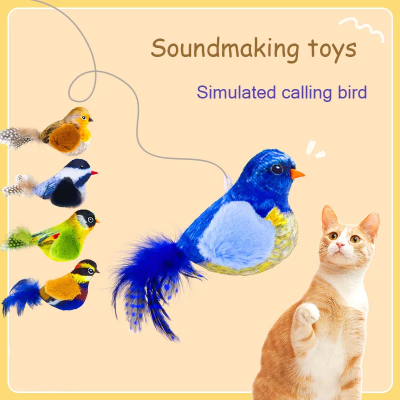 Pet cat toy simulation called chirping bird, making sounds, plush toy cat, self elevating, relieving stress, divine tool hanging