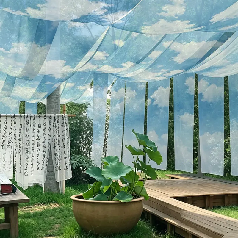 Spa & Yoga Studio Room Divider Screen Soft Light-Filtering Chiffon Gauze Panel, Sheer Curtain for Meditation and Healing Spaces