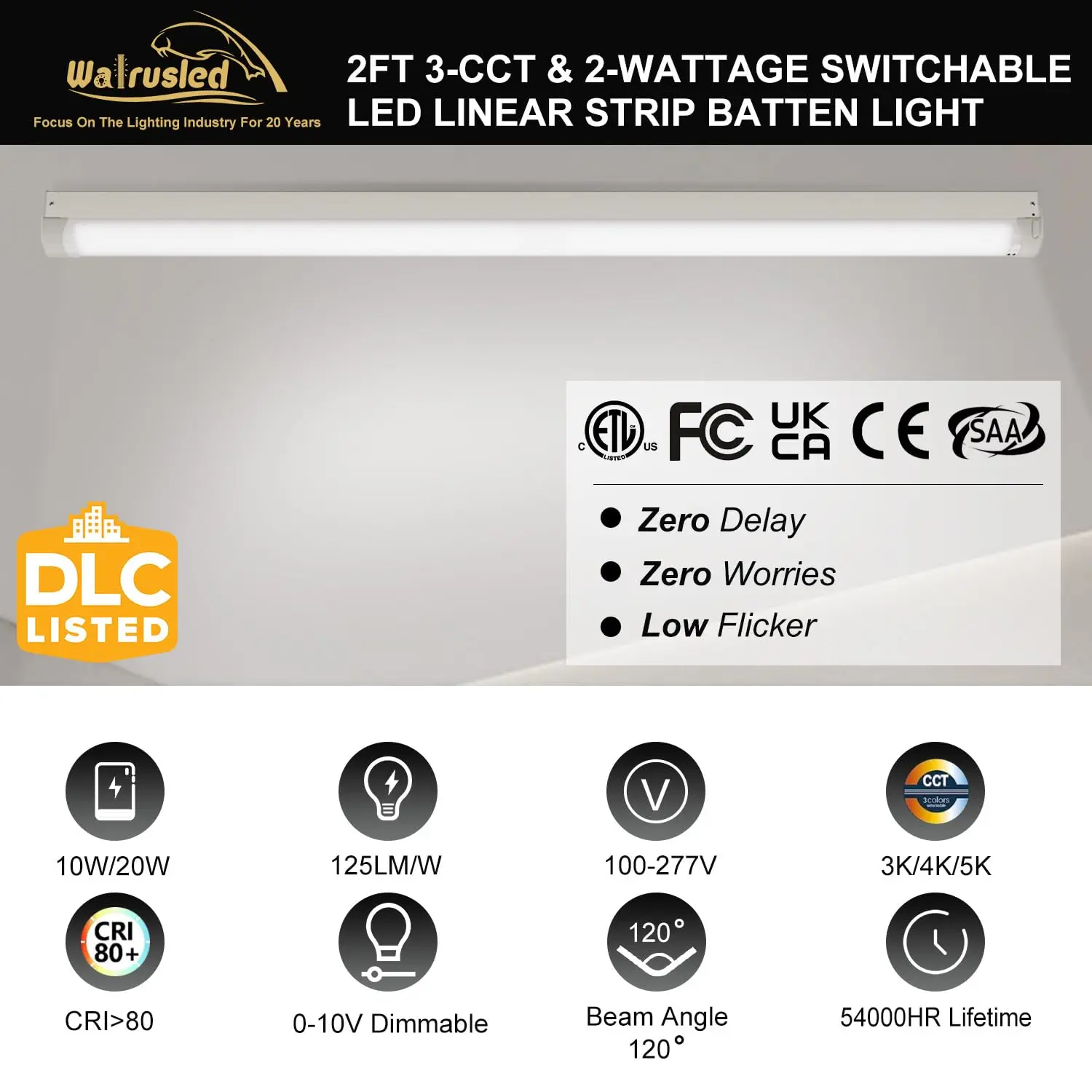 2 قدم LED الخطي قطاع أضواء الدرج 20 واط 2500lm 3000 كيلو/4000 كيلو/5000 كيلو 0-10 فولت عكس الضوء ربط LED متجر السقف تركيب المصابيح ETL #2