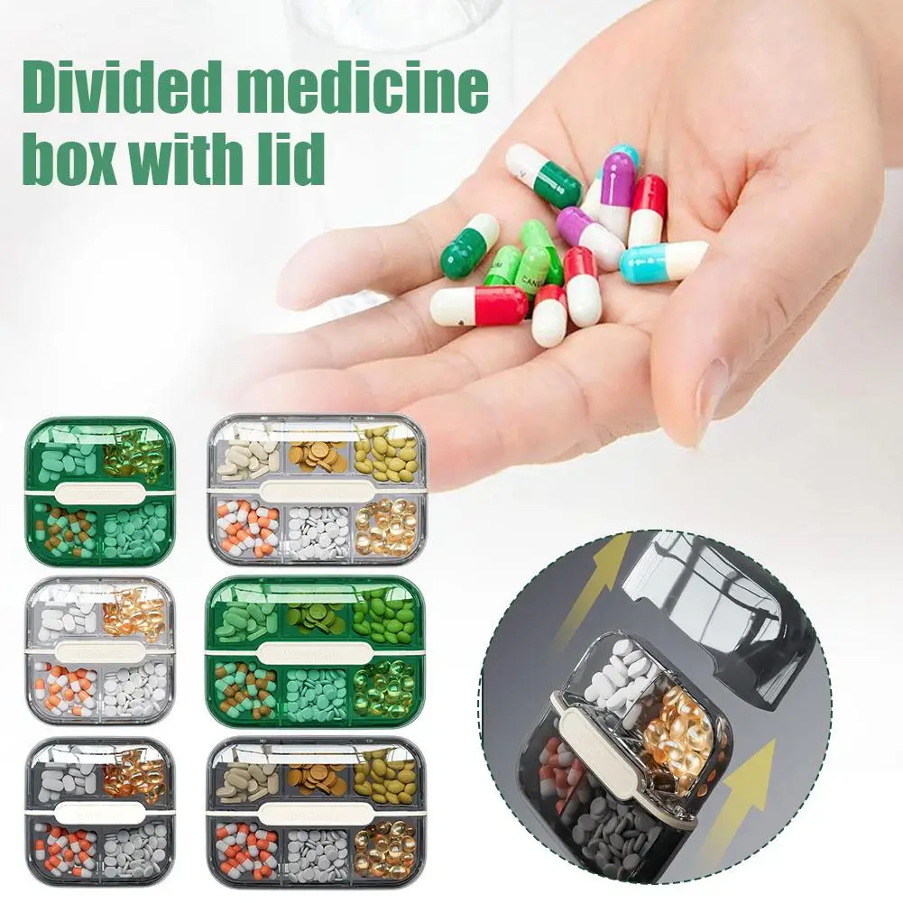 Divided Medicine Box With Lid 4/6 Grid Portable Sealed Moisture-proof Medicine Medicine Holder Outdoor Divider B1R2