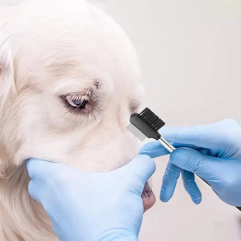 Peigne de toilettage double face pour animaux de compagnie, brosse douce pour éliminer les taches de larmes et nettoyer le mucus des yeux pour petits chiens et chats