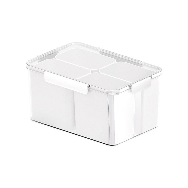 Plastic Food Holder Storage Bin Box 4-Divided Sections Fridge Organizer Container-Crisper for Fridge Kitchen Cabinet DropShip