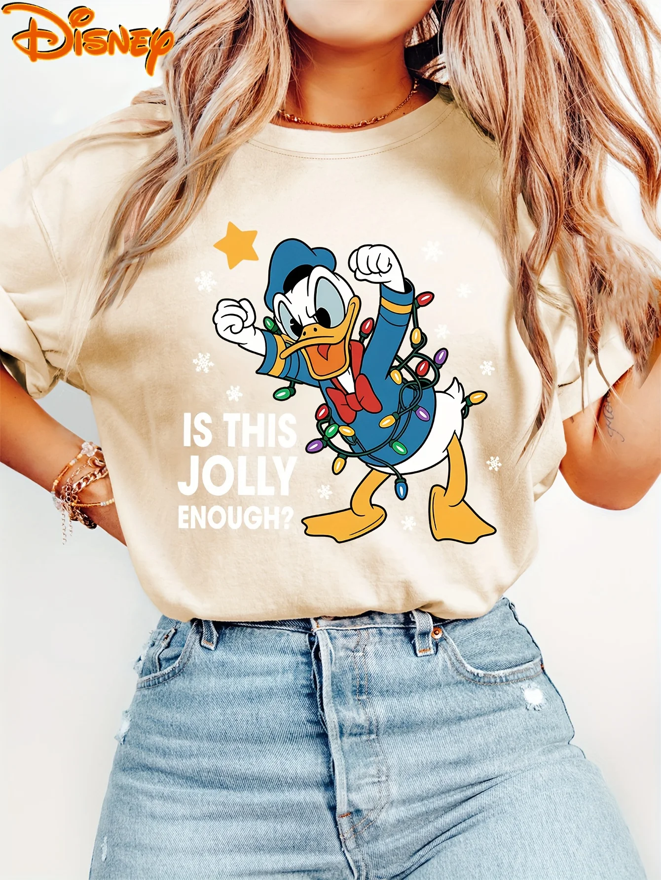 

Дисней — это веселый Рождественская футболка «Дональд Дак», винтажная женская и мужская хлопковая футболка с коротким рукавом и круглым вырезом, повседневная футболка большого размера для праздника