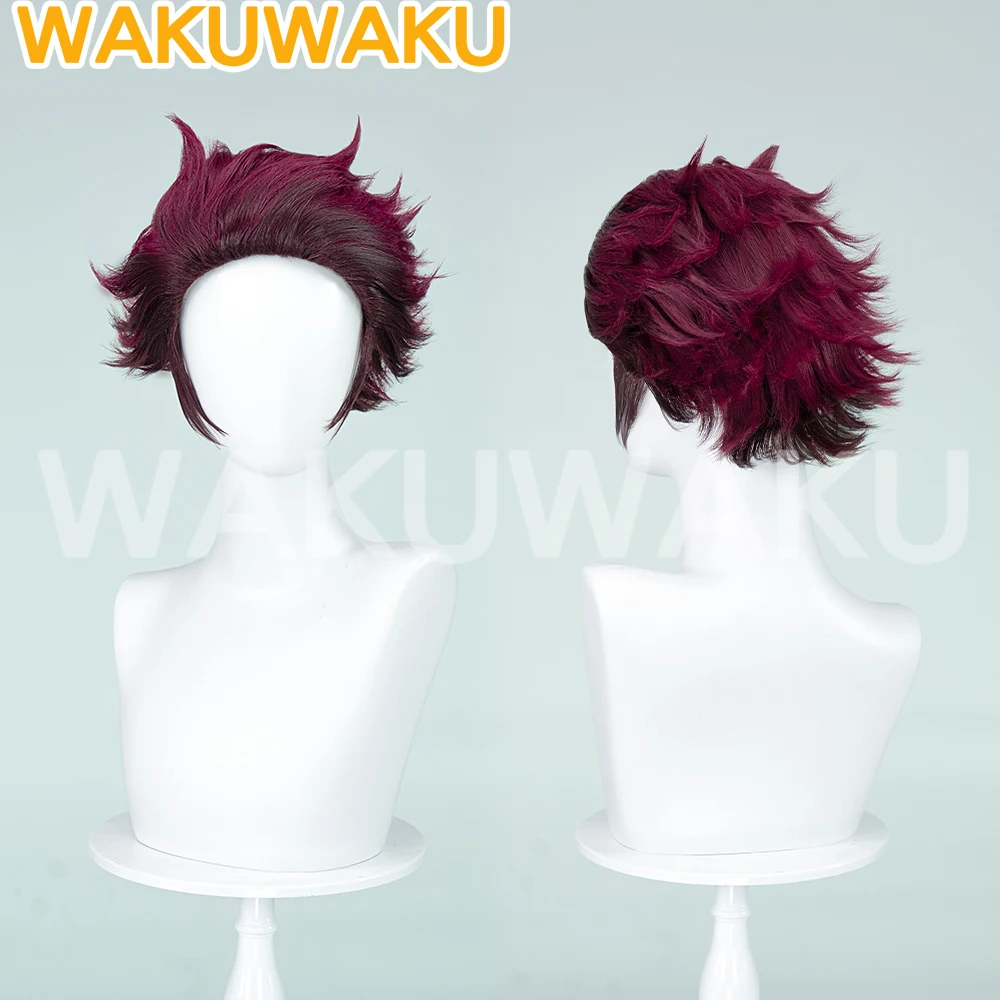 Tanjirouu Wig Anime Cosplay WakuWaku Men 32cm Short Red Hair Tanjirouu Cosplay High Heat Resistant Hair Free Wig Cap