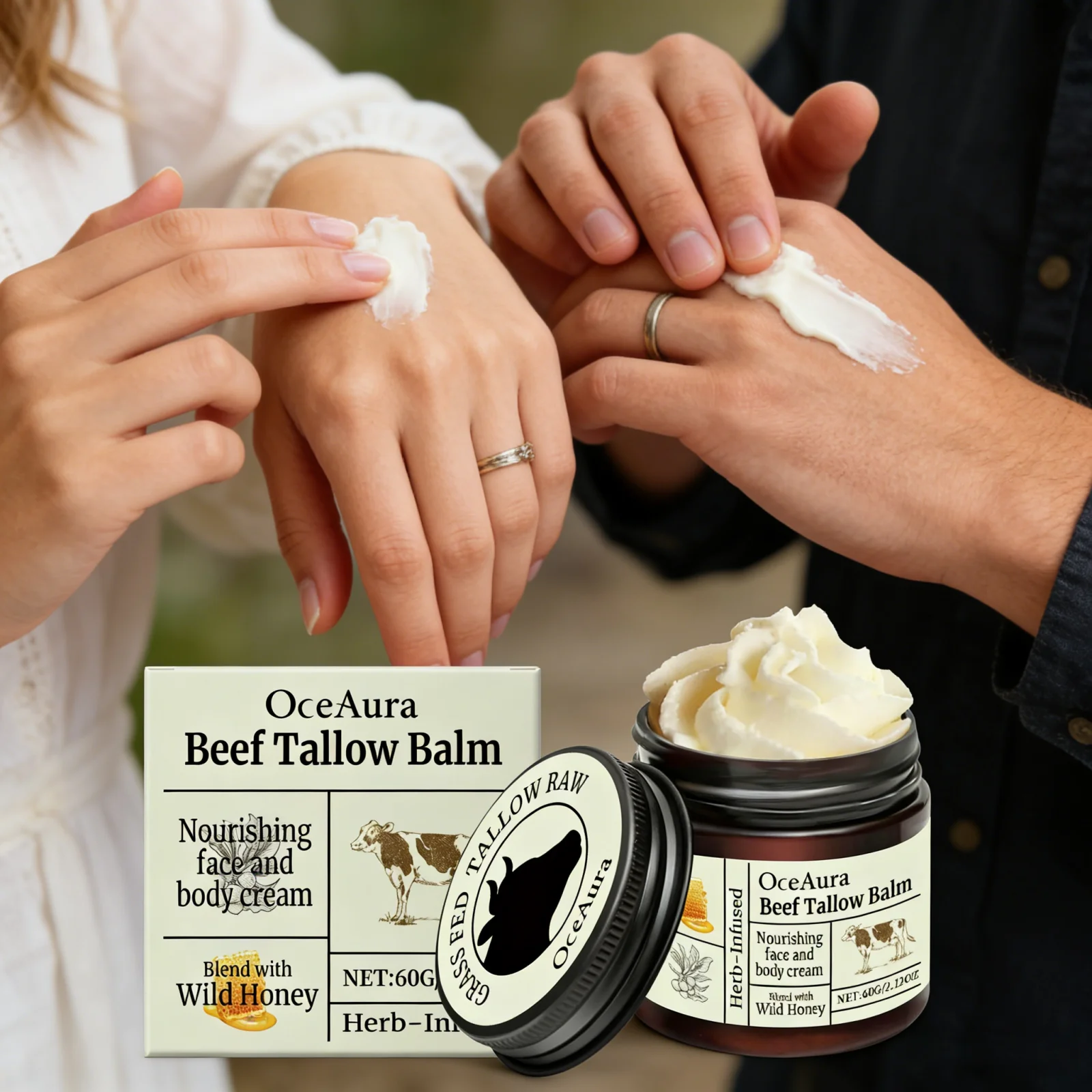 OceAura Beef Tallow Balm Deep Moisturizing Nourishing Brightening Skin Long-Lasting Fragrance Refreshing Care Face Body Lotion