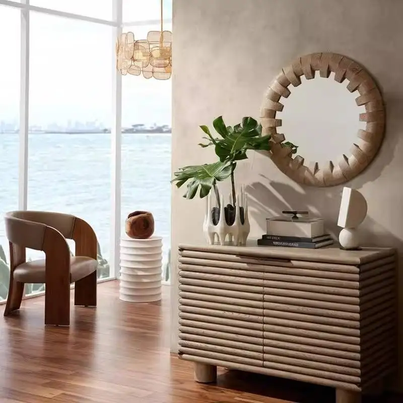Retro Round Mirror Personalised Modern Universal Makeup Bedroom Mirror Decorative Custom Wood Specchio Trucco Accessories
