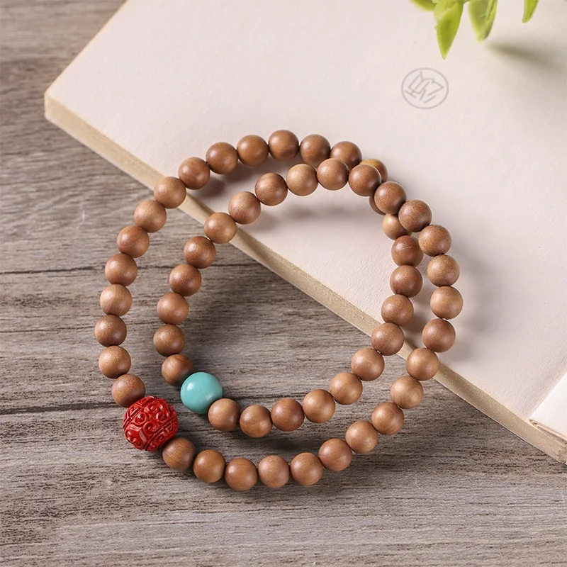 

Umq Barbie sandalwood DIY hand-woven cinnabar turquoise multi-wrap holding crafts prayer beads bracelet