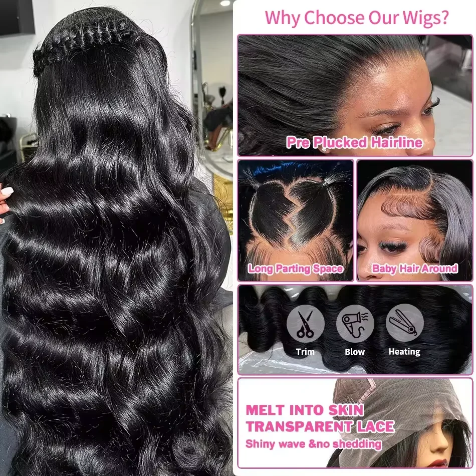 Body Wave 30 Inch 13X4 HD Lace Front 100% Raw Natural Black Wig PrePlucked 13x6 Lace Frontal Brazilian Human Hair Wigs For Women image 5