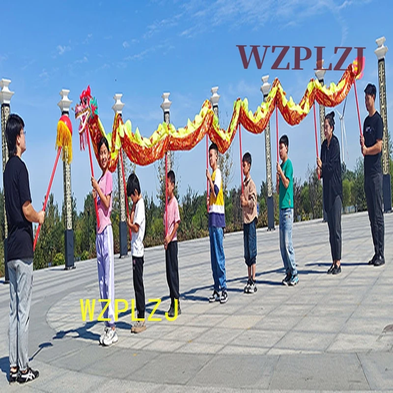 ชุดเต้นมังกรจีนเด็กสีทอง 10 เมตร 10 ผู้เล่นเด็กชุดกลางแจ้งฝึกซ้อมกีฬาของเล่นอีเว้นท์พาร์คการแสดงเทศกาล
