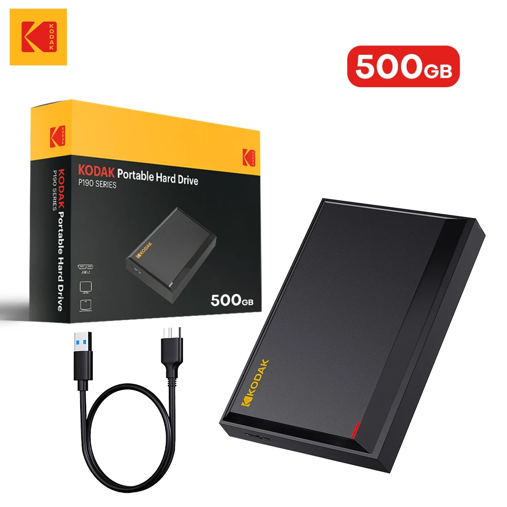 

KODAK P190 512 ГБ 2,5 дюйма портативный внешний жесткий диск USB 3,0 5 Гбит/с игровой диск памяти, совместимый для ноутбука, настольного внешнего жесткого диска