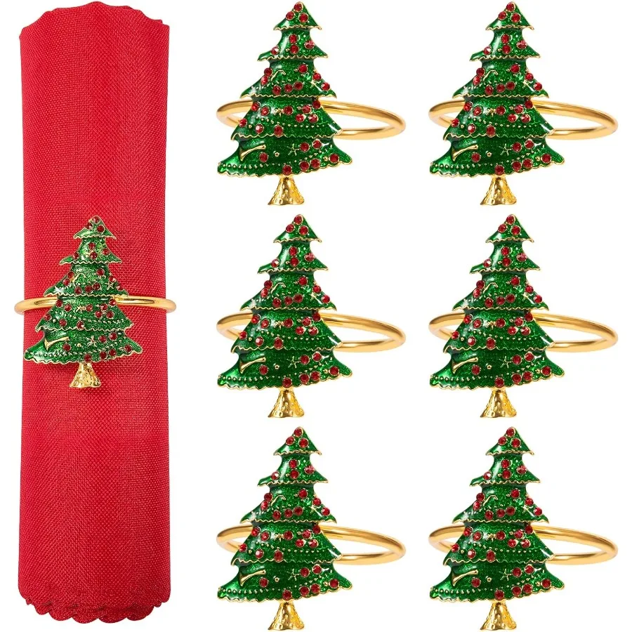 

Рождественские кольца для салфеток Рождественская елка Металлические кольца для салфеток с красными стразами для рождественской праздничной вечеринки, ужина, свадьбы, банкета
