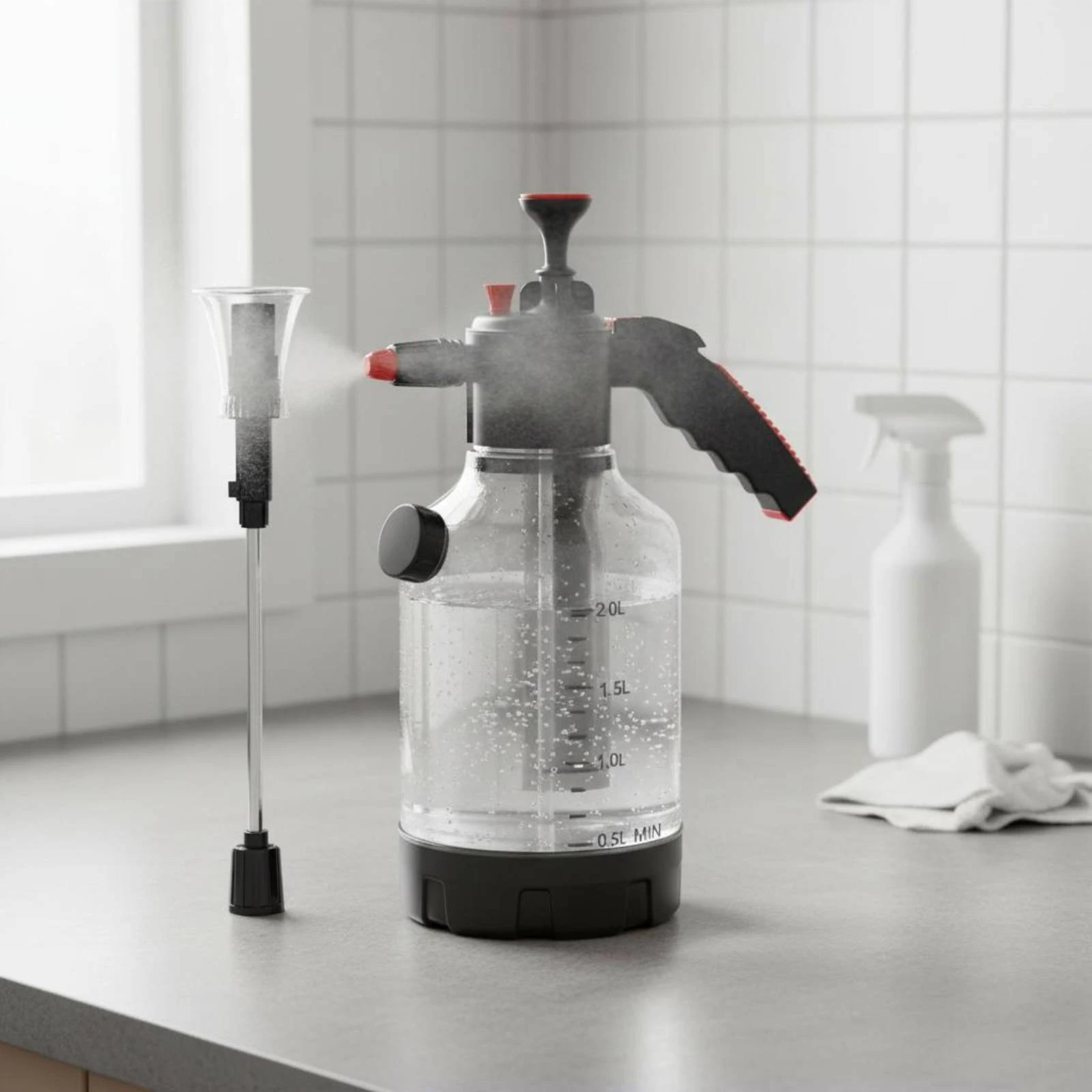 Pressurized Watering Bottle Extra-Fine Spray Large Capacity Water Mister 3L Cleaning Spray Bottle 180° Adjustable Spray Tip