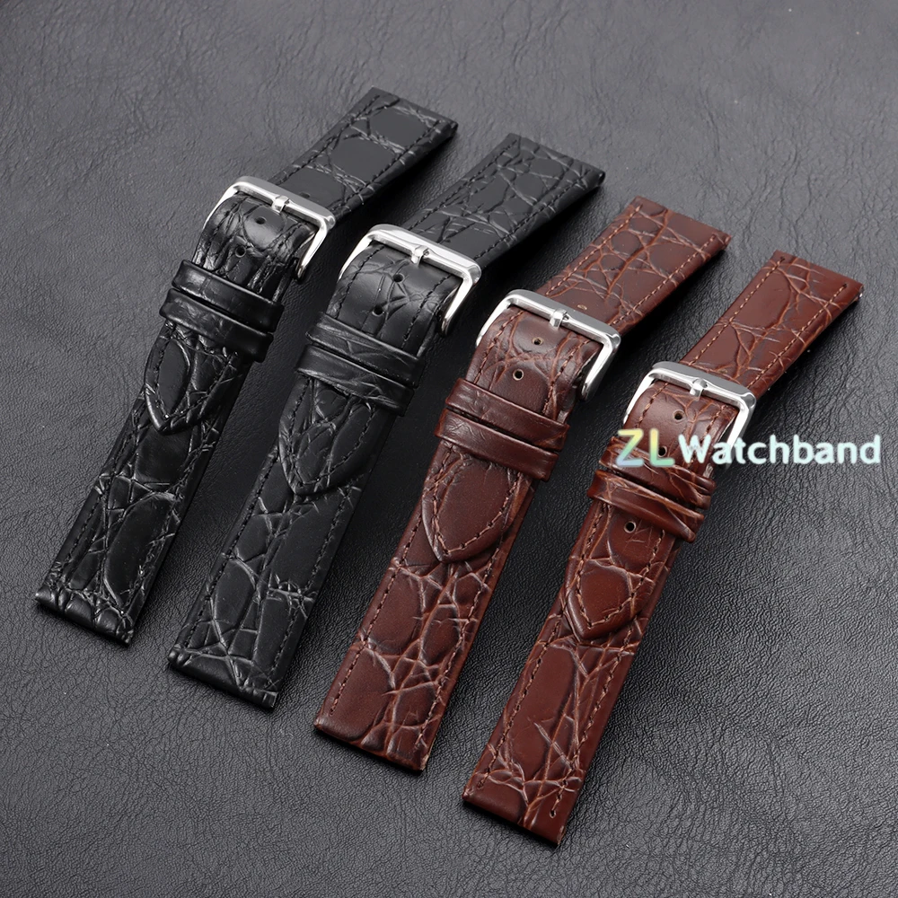 Vintage  Leather Watch Strap 13mm 18mm 20mm Black Brown for Omega Wristband Matte Crocodile Embossed Watch Bracelet For Seiko