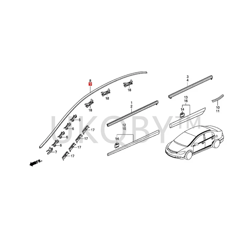 73158SNA013 73168SNA013 Suitable for Ho nd a Civic Roof gutter decorative strip roof decorative strip