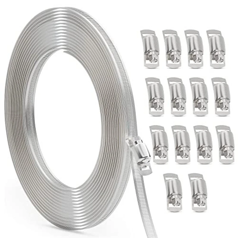 

DIY Metal Straps+ 15PCS Fasteners Adjustable Hose Clamps, 30FT Hose Clamp Assortment Kit, Silver