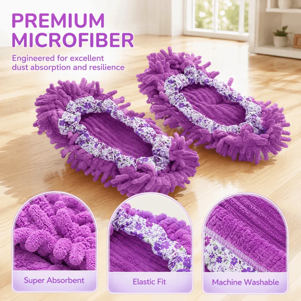 Convenient Chenille Mop Slippers Purple 30*12cm Floor Cleaning Slippers Cleaning Shoe Covers For Kitchen Cleaning