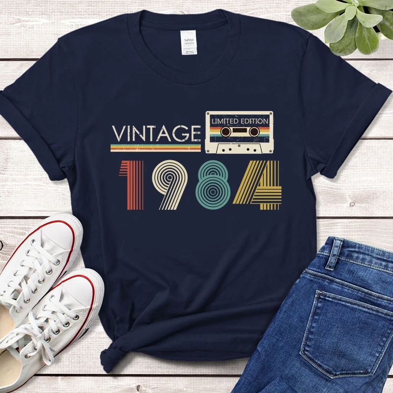 Cassette Vintage 1984 40th 40 Years Old Birthday Party Women T Shirts Limited Edition Retro Graphic Tee Cotton Classic T-shirts