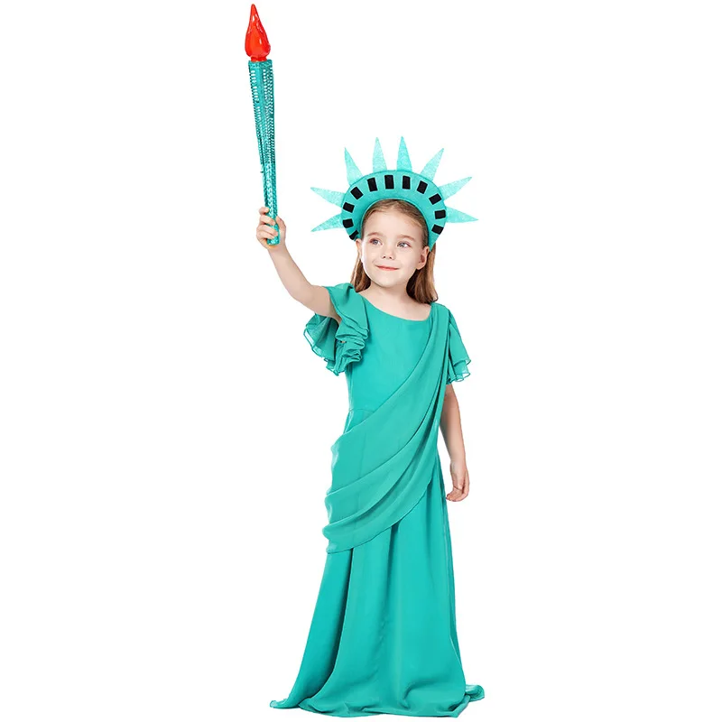 Children's Cosplay loween Costume Freedom Statue Girl's Ancient Roman Robe Dr up Clothes Spring  Ladies' Ethnic Wear