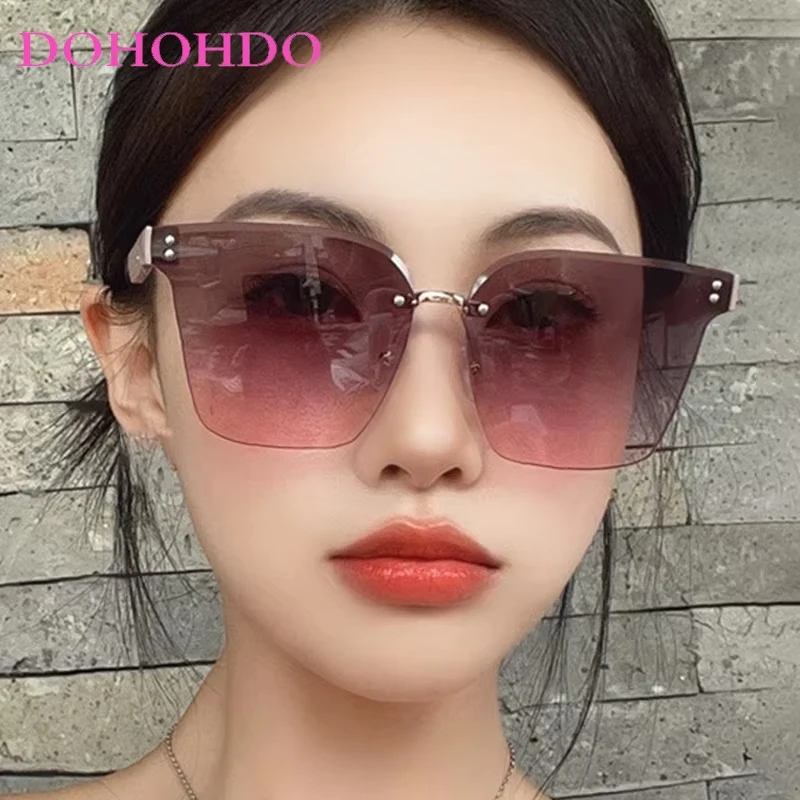 

Rimless Square Sunglasses Women Men New Fashion Luxury Brand Designer Trend Punk Outdoors Driving Sun Glasses UV400 Gafas De Sol