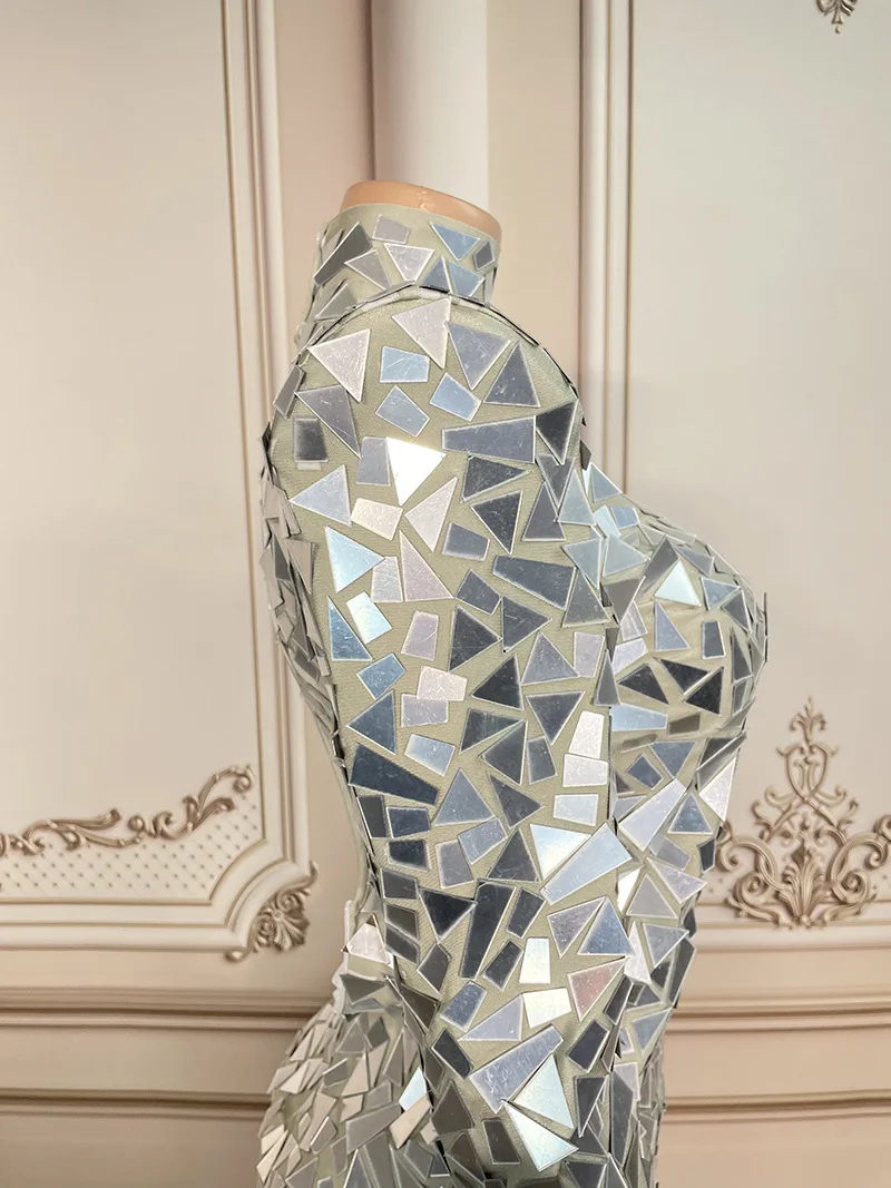 Specchio lungo compleanno abbigliamento donna specchio lucido paillettes cristallo abito da sposa da sera lungo slim fit pesce abiti da flamenca