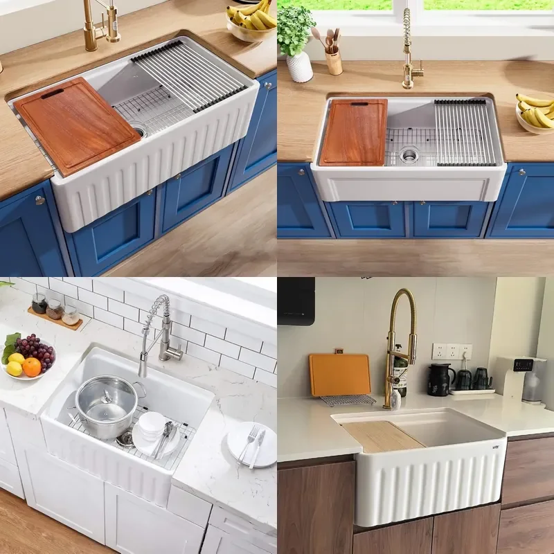 For American Home Kitchen Large Single Ceramic Sink French Semi-Embedded Front Retro Style Vegetable Basin Dishwasher Safe