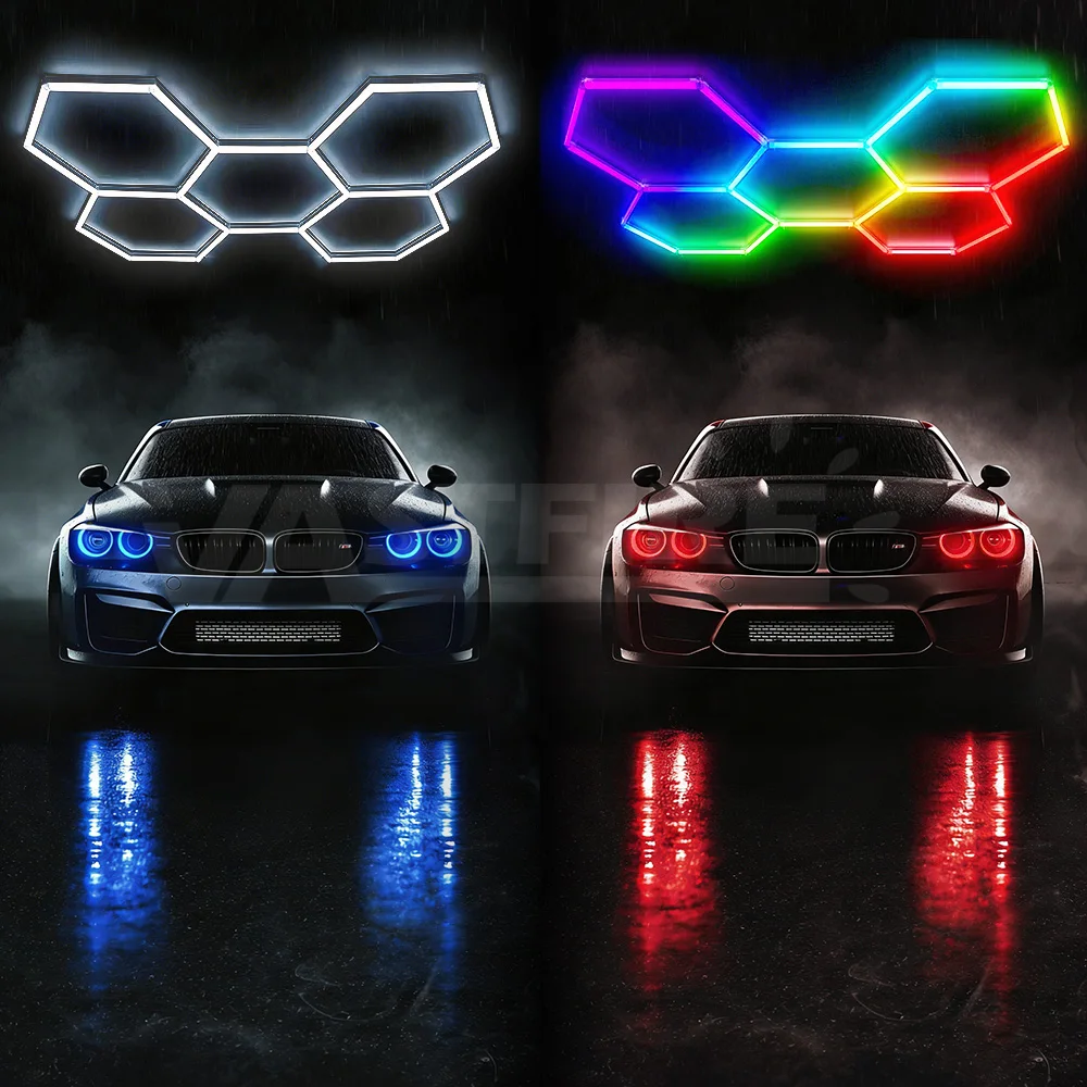 

Светодиодный светильник для гаража с RGB и белым светом, шестиугольный, в форме сот, сверхъяркий, DIY-дизайн, подходит для гаражей, мастерских 4S, спортзалов.