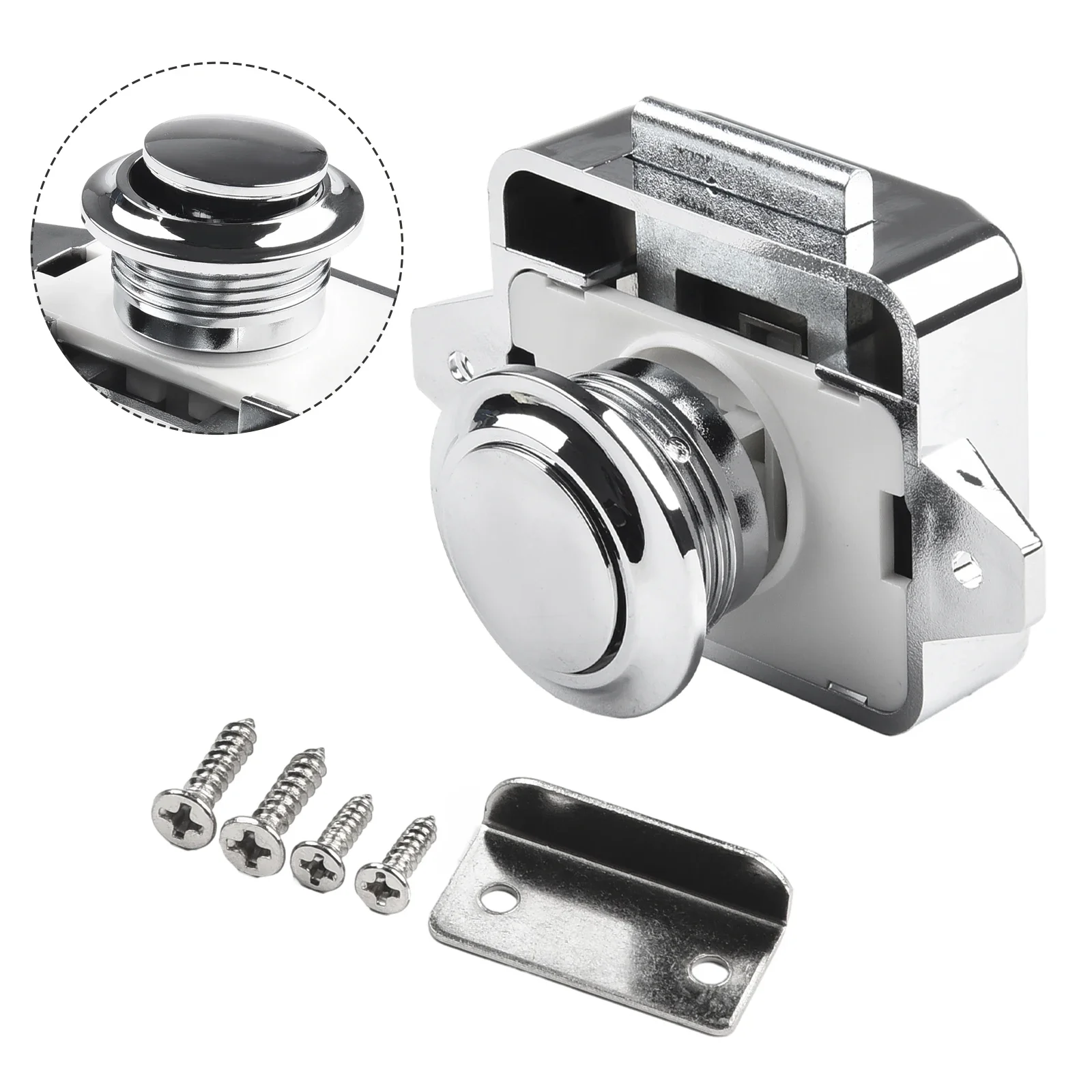 Knob Button Catch Lock Motorhome Button Cabinet Camper Cupboard Furniture Hardware L-shaped Plate RV Screws Yacht Boat