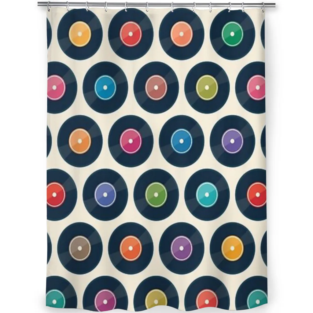 Vinyl Record Collection Shower Curtain for Bathroom  Aesthetic Room Decoration