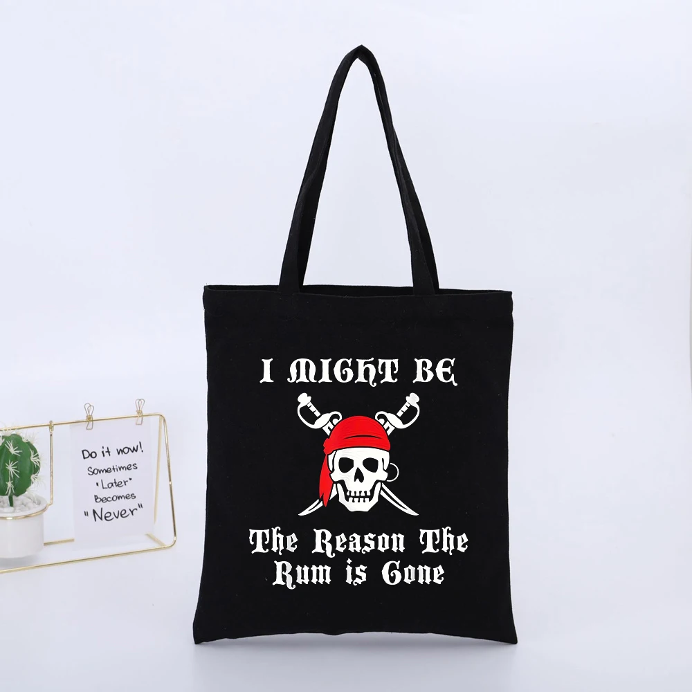 Skull and Crossed Srds Graphic Black Canvas Tote Bag, Casual Style for Daily Shopping and Outdoor Use