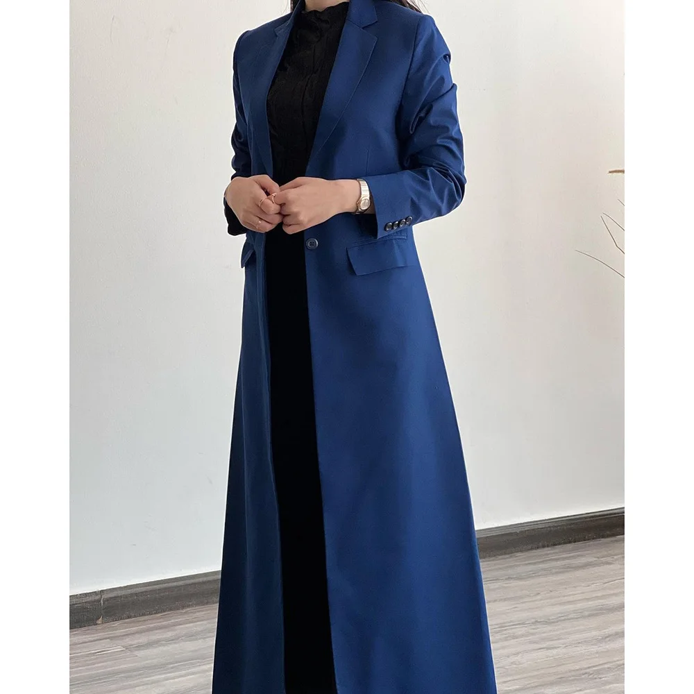 2024 Blue Elegant Women Long Jacket Suits Tailor Slim Fit Business Daily Outfits High Quality Casual Female Blazer 1 Piece