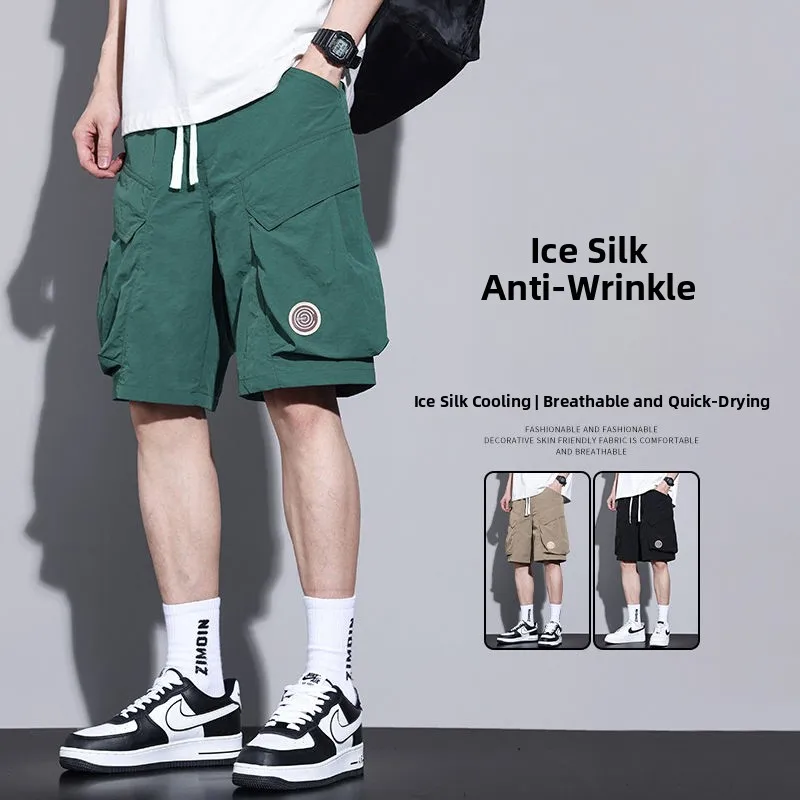 

Ice Silk Thin Quick Dry Summer Casual Loose Workwear Shorts Men's Outerwear Sporty Youthful Style mid Waist Straight Leg