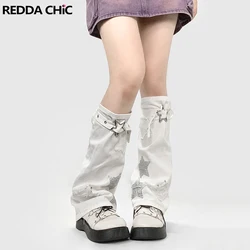 REDDACHiC Y2k Glitter Star White Denim Leg Warmers Knee-length Boots Cover Bandage Belt 2000s Retro Acubi Fashion Women's Gaiter